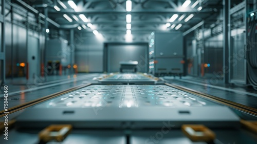 wide angle of an ev battery on a production line in a battery factory photo