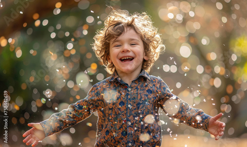 A young laughing boy at a s...