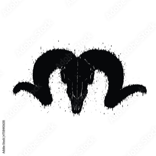 Grunge ram skull with distressed effect Illustration. Sheep skull silhouette vector. Isolated on white background.