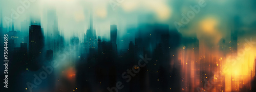 A mesmerizing urban scene under a luminous sky, captured with a sense of motion and the vivacity of city life.