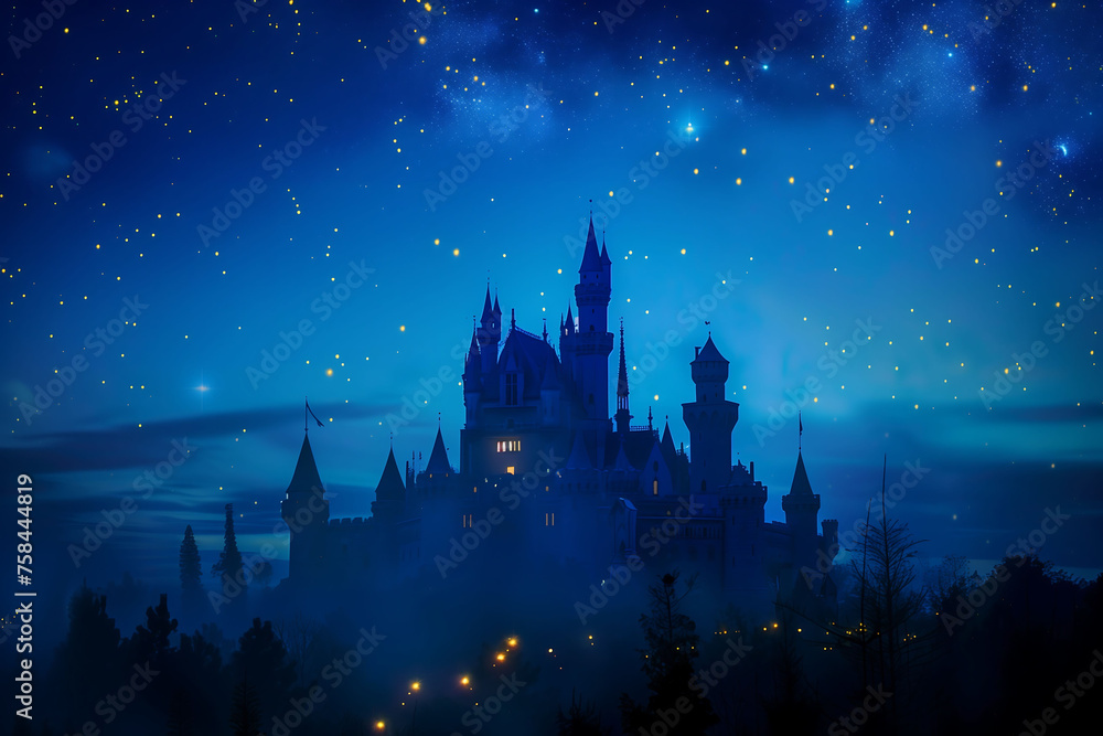 Enchanting Castle Under a Mystical Starlit Sky