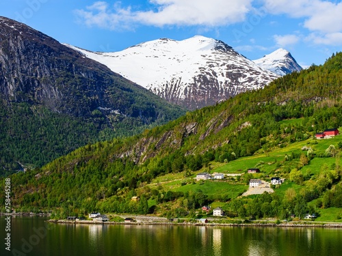 Mountains and Fjord over Norwegian Village, Olden, Innvikfjorden, Norway, Europe © Maciej Olszewski