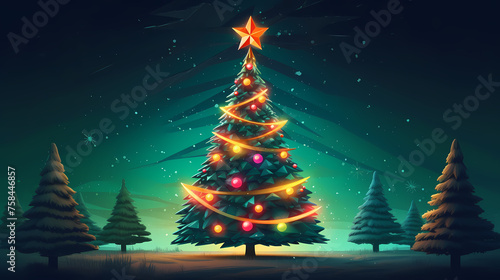 Beautiful Christmas tree, abstract bokeh background photo