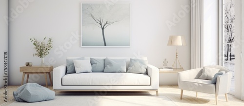 Sofa in a White Living Room with Scandinavian Style © Vusal