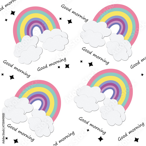 Plantilla Good Morning arcoiris. Fondo Good Morning arcoiris. Ilustración vectorial