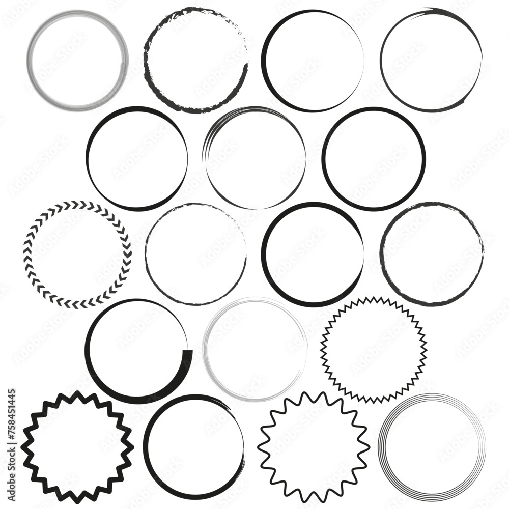A collection of circles in various styles, from solid to textured, perfect for logos or graphic design. Vector illustration. EPS 10. A collection of circles in various styles, from solid to textured, perfect for logos or graphic design. Vector illustration. EPS 10.