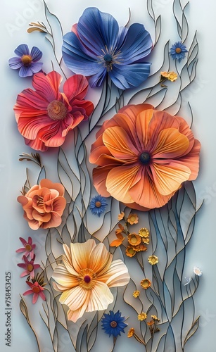 3d papercuts  in the style of surrealistic cartoons  detailed shading  realistic dreaming dry flowers with tonal classic vintage colors swirling vortexes traditional  vibrant 