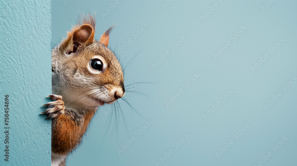 A curious squirrel a stalking from the wall. A curious squirrel a stalking from the wall.
