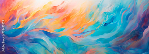 A dynamic abstract that flows like waves, combining warm and cool hues for a calming effect.