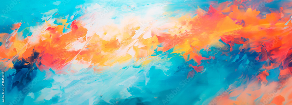 A dynamic abstract painting where fiery orange tones burst through calming blues, evoking warmth, energy, and the interplay of elements.