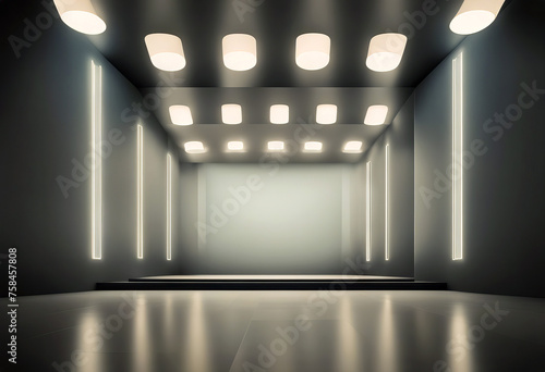 3d render. Abstract modern minimal blue background illuminated with spotlights. Showcase scene for product presentation empty stage for performance