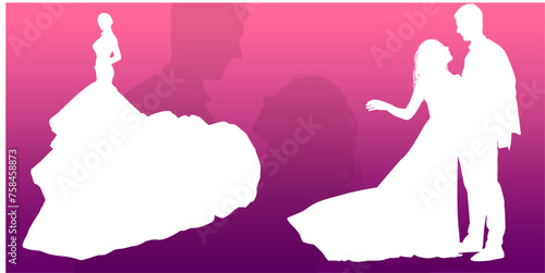 silueta, princesas, xv, boda, vestido de novia, vector, moda, ilustracion, quinceañera, iconos, bride, novia, novios, matrimonio, modelo