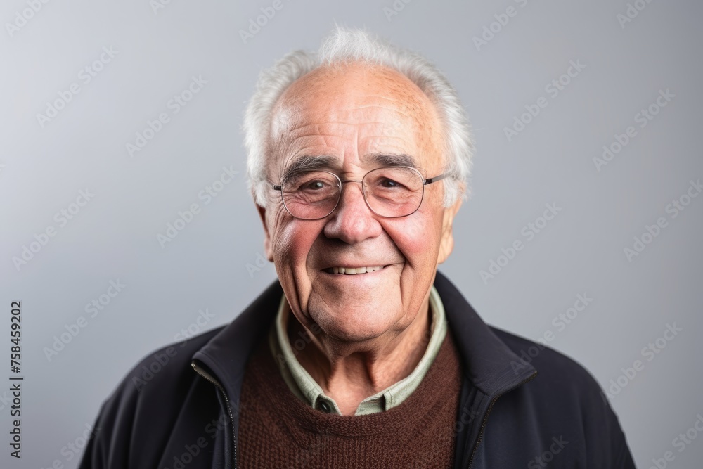 Portrait of a smiling senior man with glasses on a gray background Portrait of a smiling senior man with glasses on a gray background