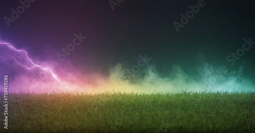 Green Grass and Rainbow Storm Lightnings under the Moon © Mr.Pancho Store
