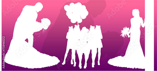 silueta, princesas, xv, boda, vestido de novia, vector, moda, ilustracion, quinceañera, iconos, bride, novia, novios, matrimonio, modelo