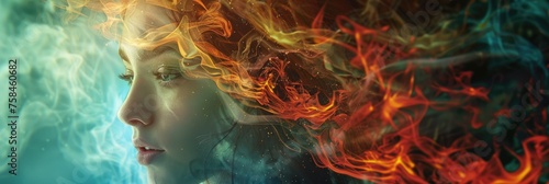 Fiery abstract representation of energy - An abstract juxtaposition of fire and water, illustrating the concept of conflicting elements and energy