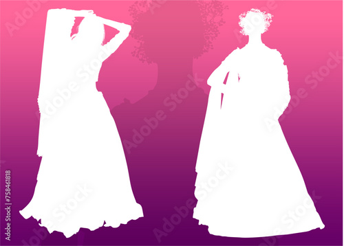 silueta, princesas, xv, boda, vestido de novia, vector, moda, ilustracion, quinceañera, iconos, bride, novia, novios, matrimonio, modelo, india