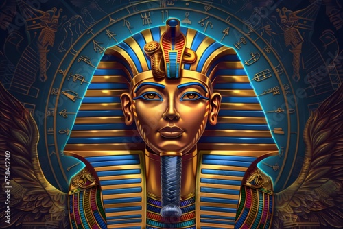 Elegant Pharaoh Digital Illustration - A digital art piece showcasing an Egyptian pharaoh with golden highlights