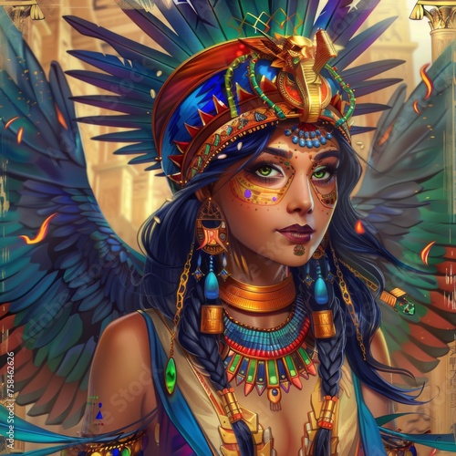 Tribal Native Fantasy Portrait - Colorful fantasy portrait of a native character with bird-like attributes