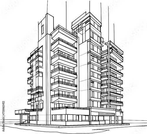 apartment building sketch drawing