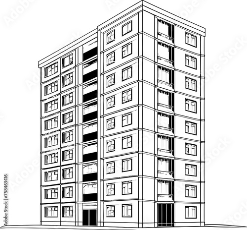 apartment building sketch drawing