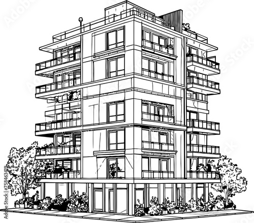apartment building sketch drawing