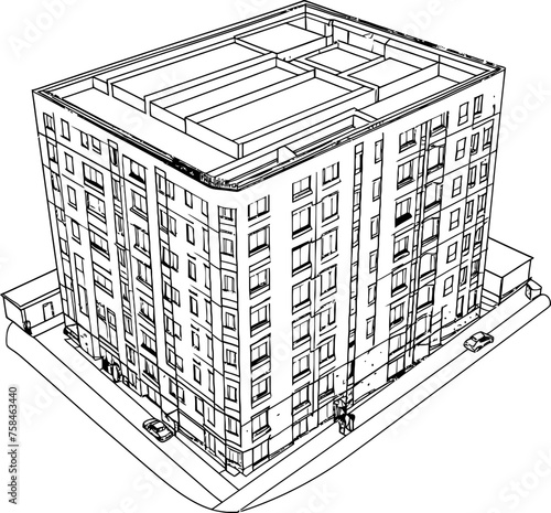 apartment building sketch drawing