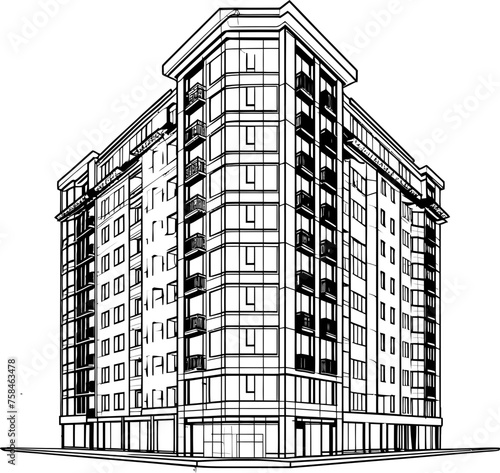 apartment building sketch drawing