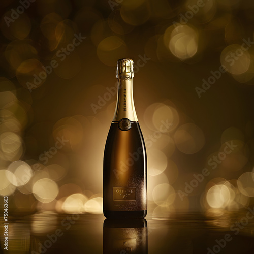 Champagne Bottle Against a Golden Background