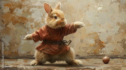a bunny rabbit doing kung fu with ester egg background