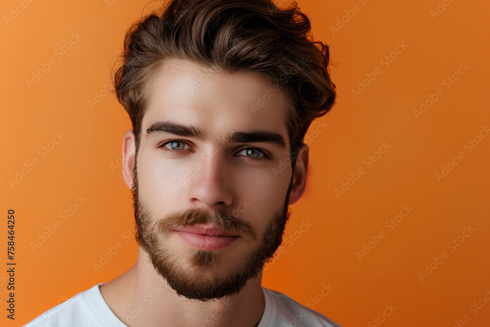 Handsome young male model on flat color background with copy space. Fashionable, well-groomed man showcases grooming beauty products for men.
Handsome young male model on flat color background with copy space. Fashionable, well-groomed man showcases grooming beauty products for men.