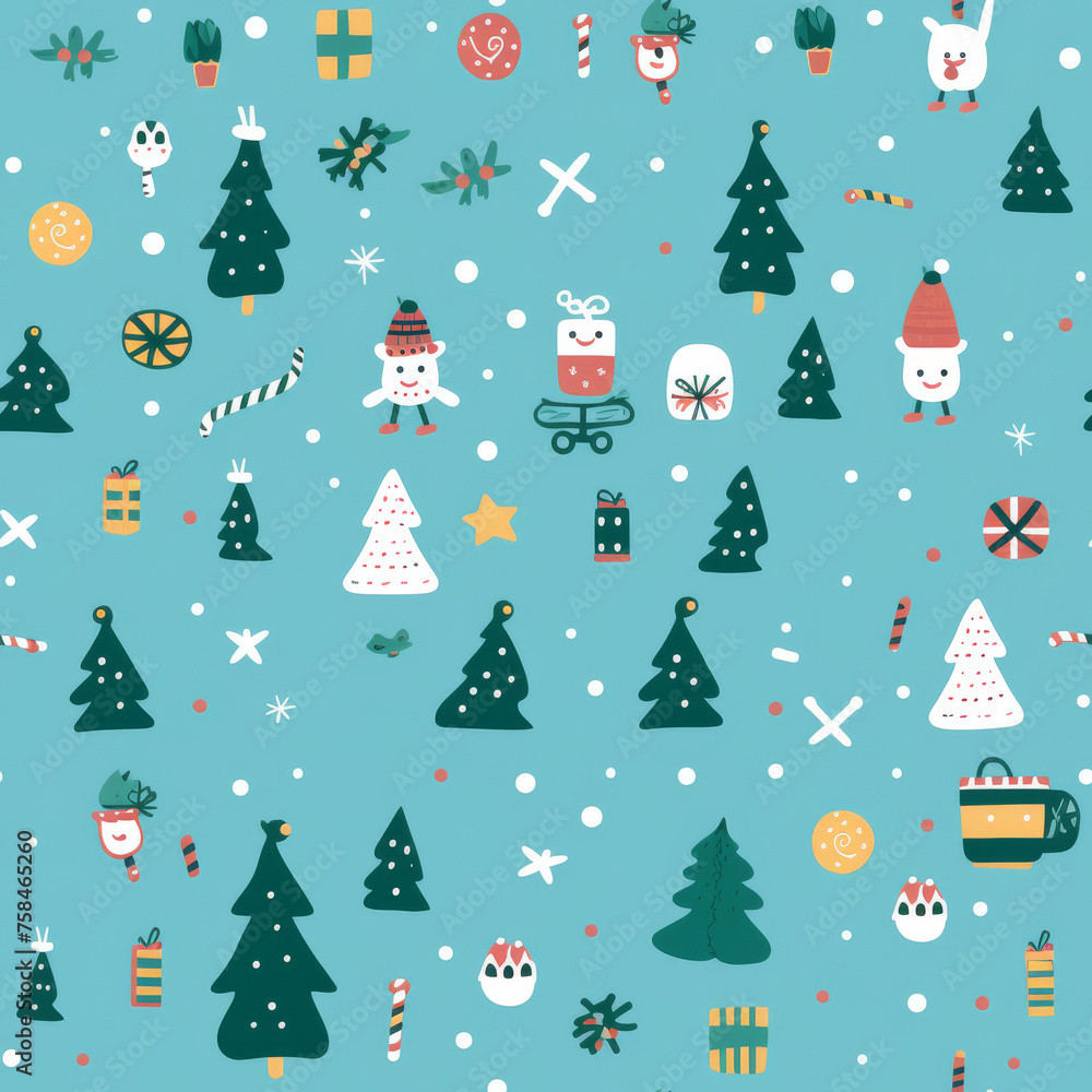 Christmas Pattern with Santa and Trees

