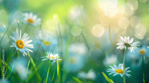 spring grass and daisy wildflowers nature abstract background 