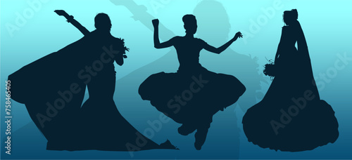 silueta, princesas, xv, boda, vestido de novia, vector, moda, ilustracion, quinceañera, iconos, bride, novia, novios, matrimonio, modelo