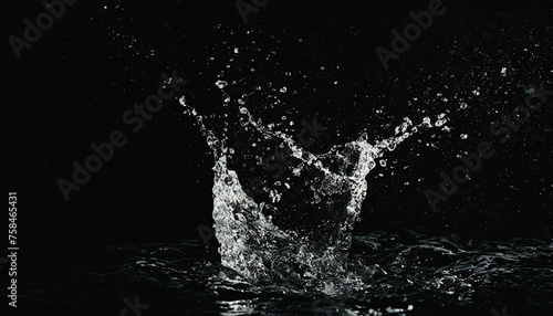 Splashing water, liquid, crown, droplet, bouncing, black background, close-up