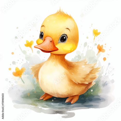 Charming Watercolor Illustration of a Cute Duckling