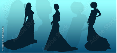 silueta, princesas, xv, boda, vestido de novia, vector, moda, ilustracion, quinceañera, iconos, bride, novia, novios, matrimonio, modelo