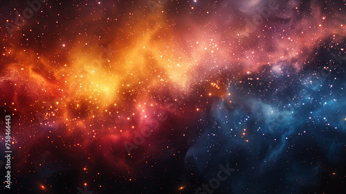 A colorful galaxy with red, yellow, and blue stars