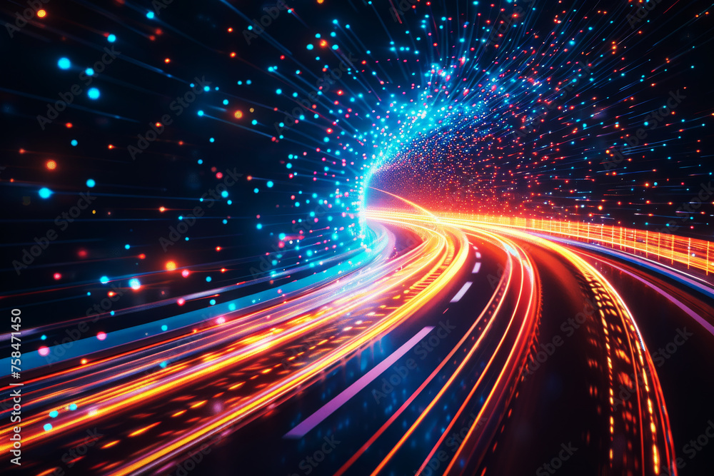 A powerful stream of light bending through a cyber tunnel, creating a striking visual metaphor for speed and data flow. A powerful stream of light bending through a cyber tunnel, creating a striking visual metaphor for speed and data flow.