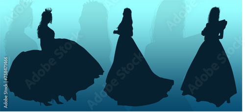 silueta, princesas, xv, boda, vestido de novia, vector, moda, ilustracion, quinceañera, iconos, bride, novia, novios, matrimonio, modelo