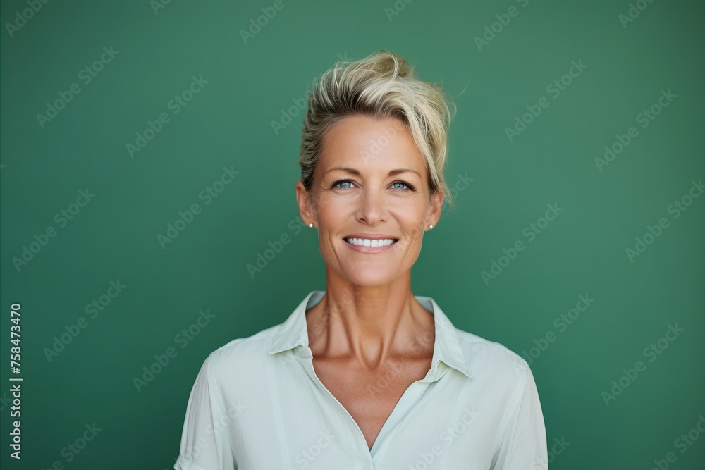 Portrait of a beautiful mature businesswoman on a green background. Portrait of a beautiful mature businesswoman on a green background.