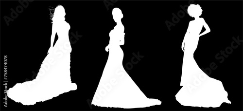 silueta, princesas, xv, boda, vestido de novia, vector, moda, ilustracion, quinceañera, iconos, bride, novia, novios, matrimonio, modelo