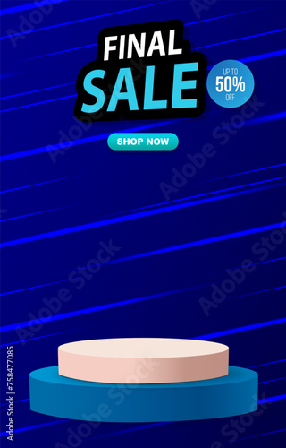sale discount template banner with blank space 3d podium for product sale with abstract gradient blue background design2