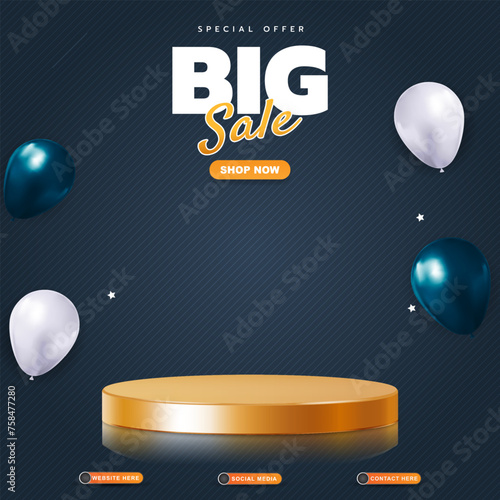 special offer big sale discount template banner with blank space 3d podium for product sale with abstract gradient blue and black background design2