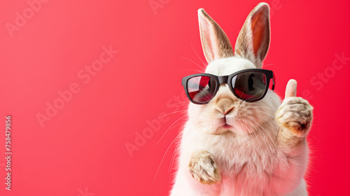 close up of a rabbit bunny portrait wearing sunglasses with gradient backdrops