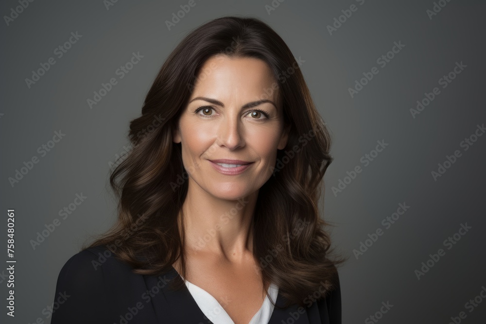Portrait of a beautiful business woman smiling at the camera over grey background Portrait of a beautiful business woman smiling at the camera over grey background