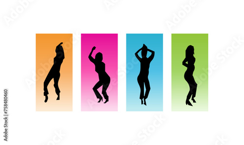 colorful women dancing silhouette, colorful women dancing silhouette set, illustration vector, dancing, human, silhouette, , people, dance party, dance party silhouette,