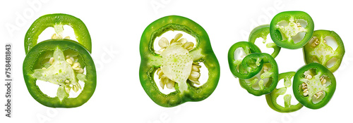 Green pepper slices isolated on a transparent or white background, Png
