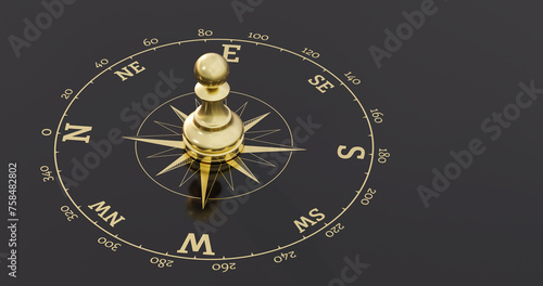 Business concept Chess on compass background.3D illustration.