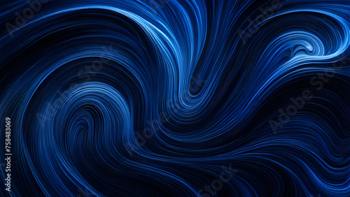 Abstract background composed of blue curves and waves  full of high-end light  blue and black tones  used for product display 